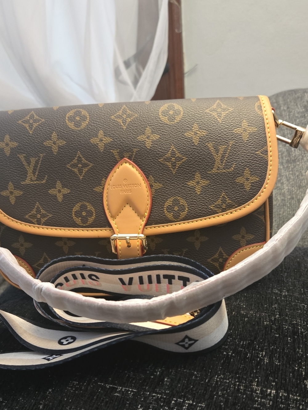 Inspired Fashion  Brown Monogram Canvas Shoulder Bag with Tan Trim Crossbody - Picture 2 of 5
